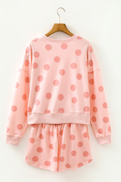 Pink Polka Dot Print Pullover and Shorts Set