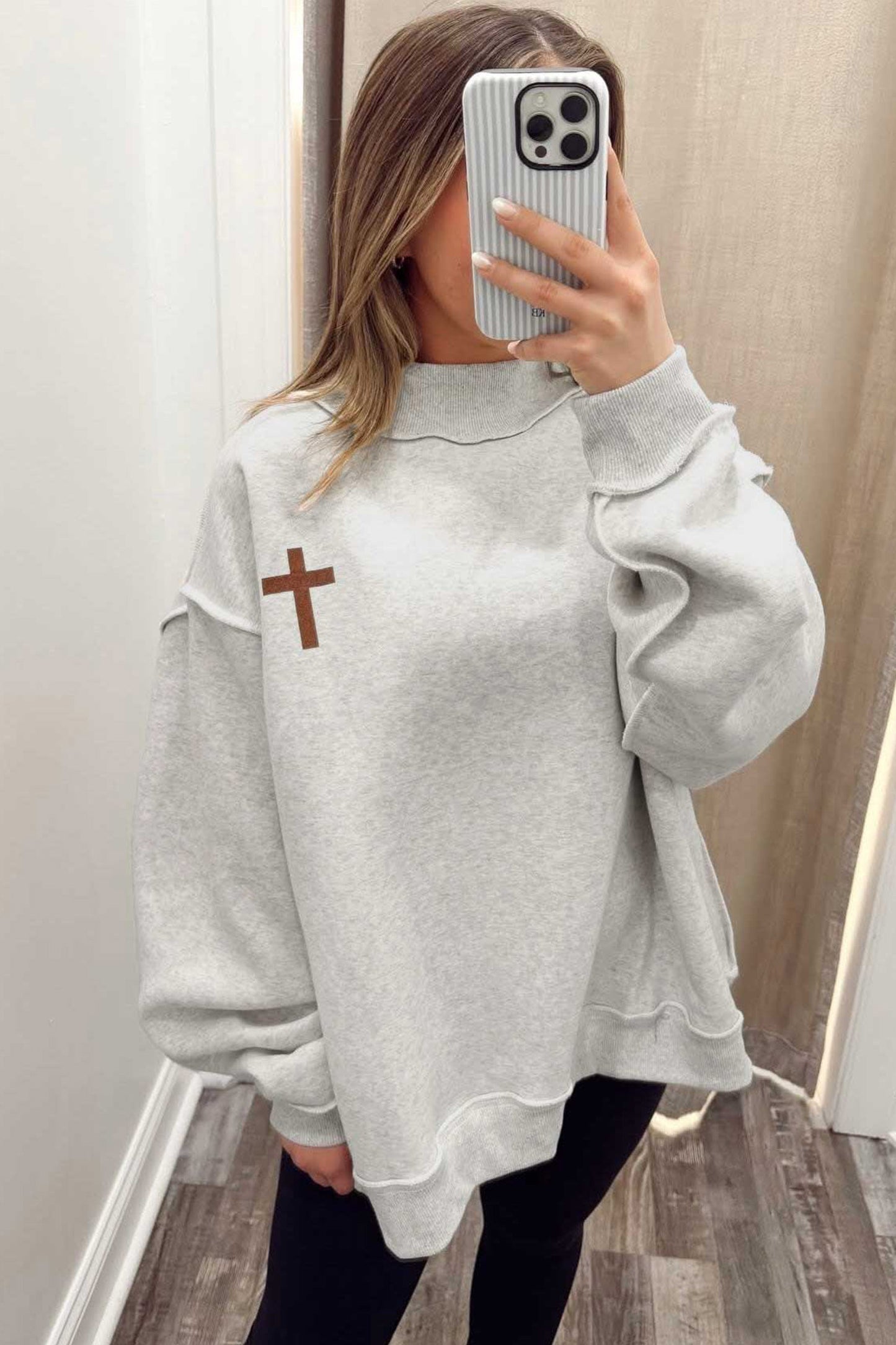 Reversible Christian Faith Print Mock Neck Sweatshirt