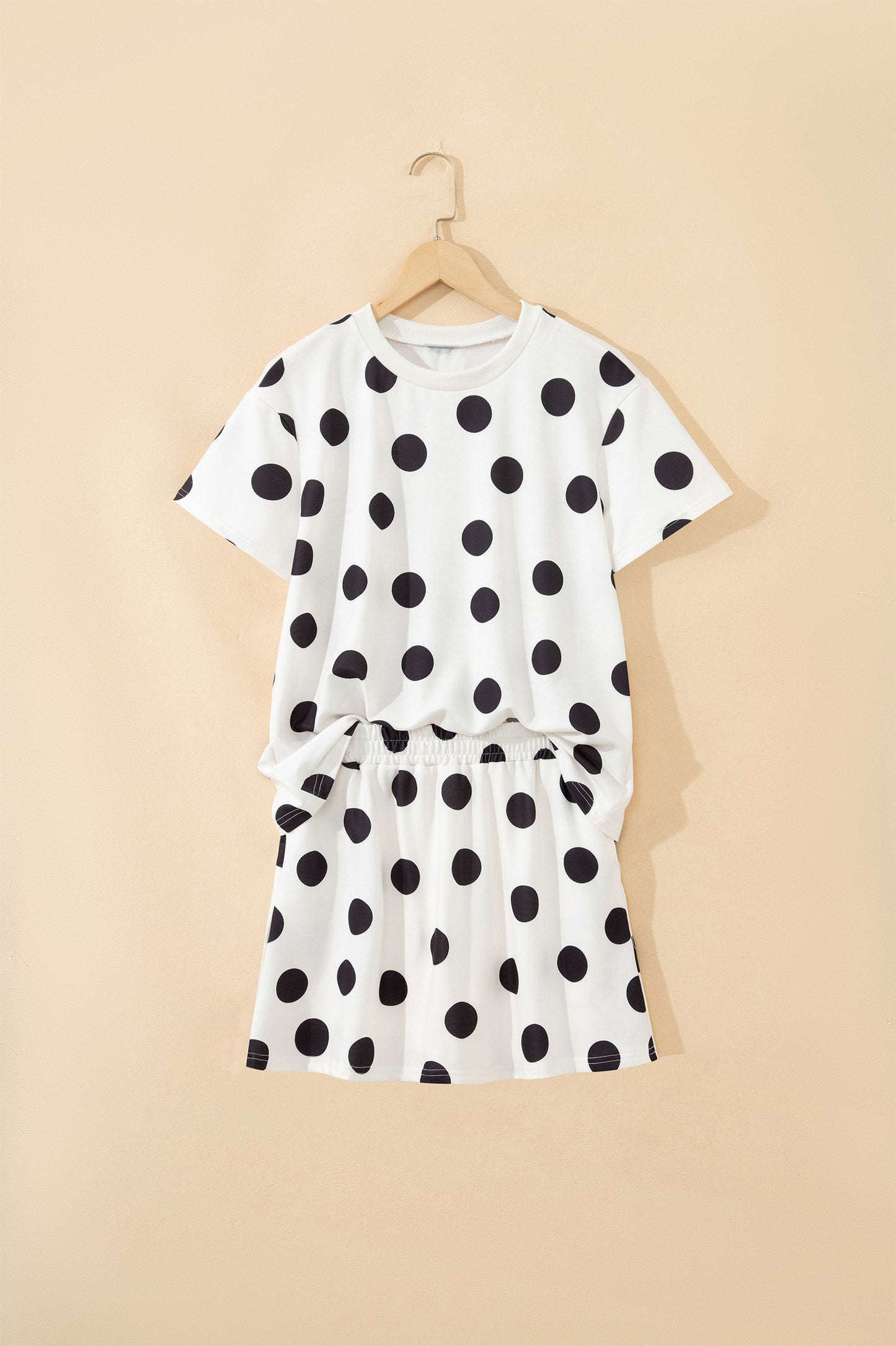 Polka Dot Short Sleeve Top Casual Skort 2pcs Outfit
