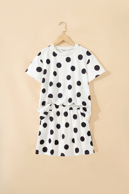 Polka Dot Short Sleeve Top Casual Skort 2pcs Outfit