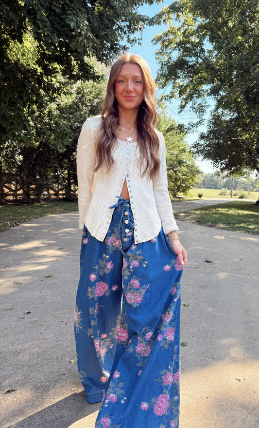 Rose Wide Leg Denim Pants