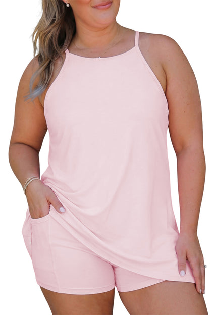 Build-in Shorts Sleeveless Dress With Short Two Piece Set