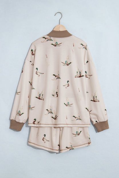 Mallard Print Zip Pullover and Shorts Set