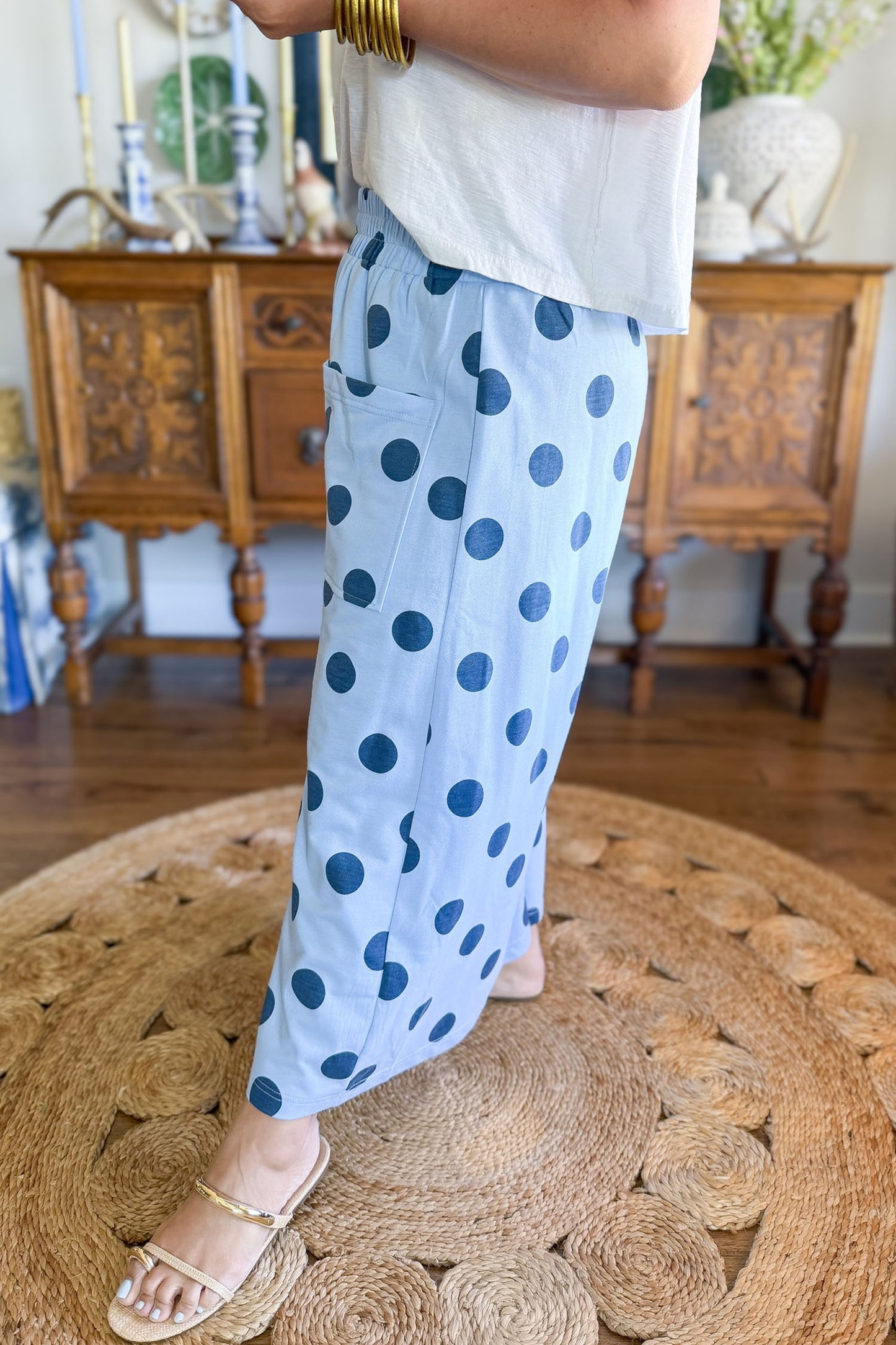 Polka Dot Elastic Waist Wide Leg Plus Size Pants