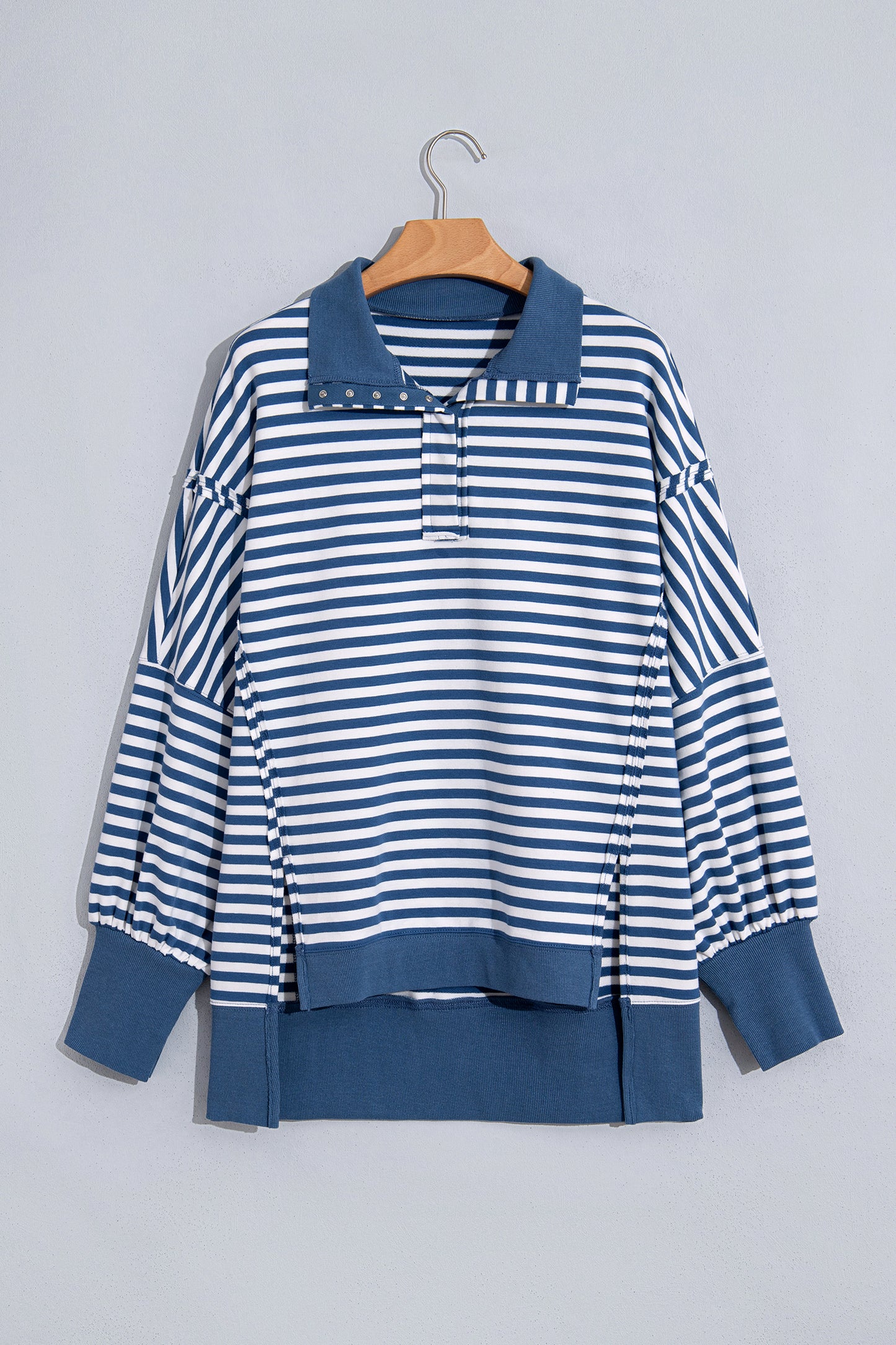 Blue Stripe Loose Pullover Sweatshirt