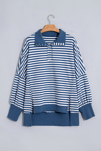 Blue Stripe Loose Pullover Sweatshirt