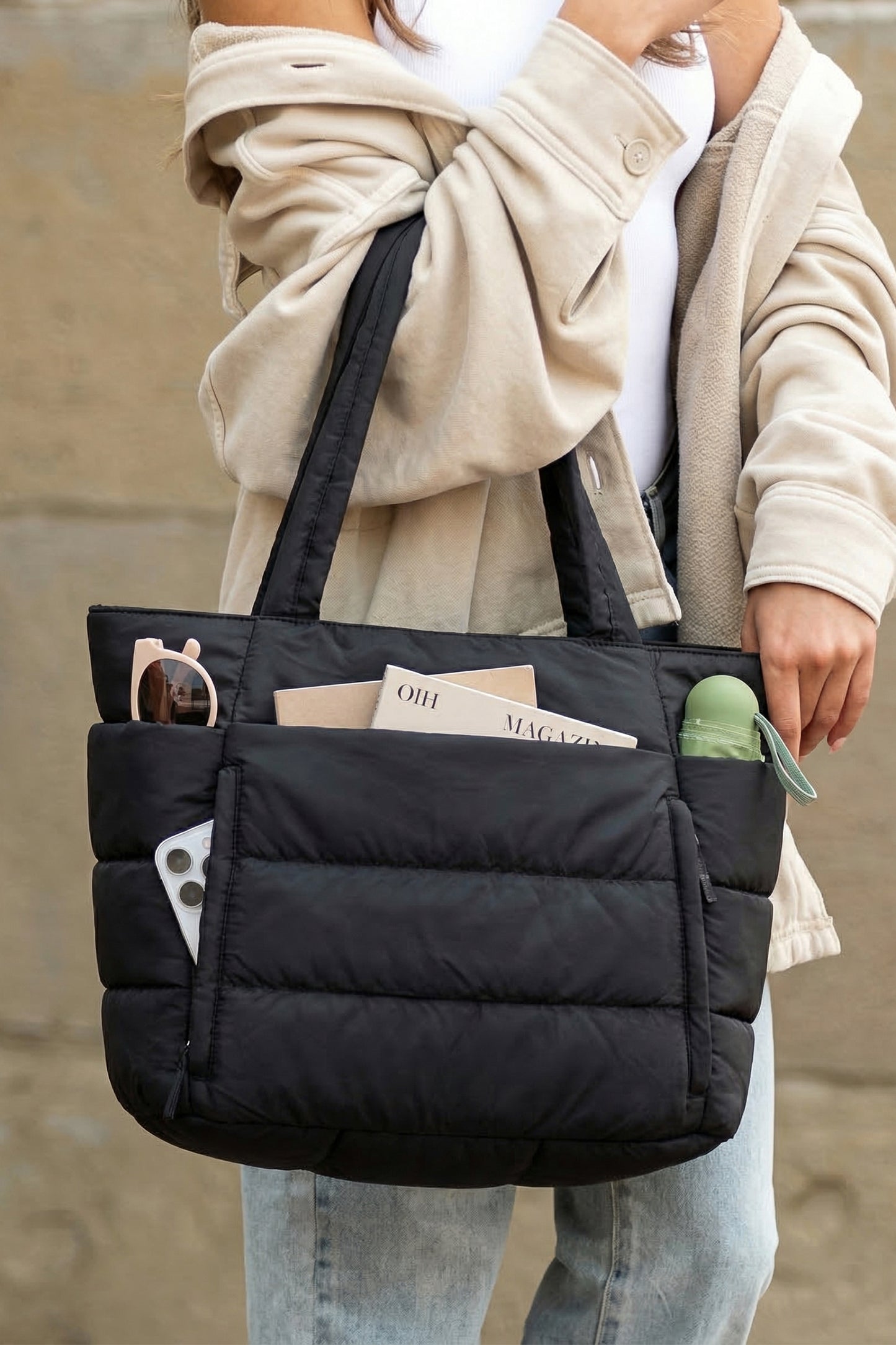 Puffy Quilted Large Tote Bag