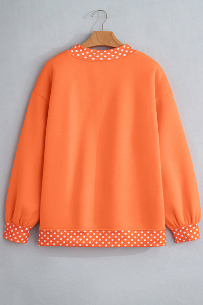 Colorblock Polka Dot Contrast Trim Oversized Sweatshirt