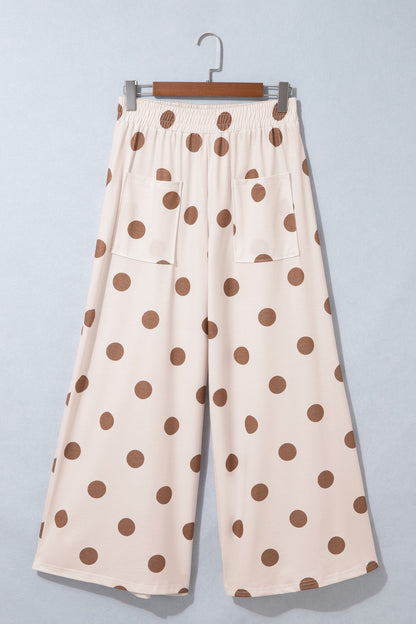 Polka Dot Wide Leg Elastic Waist Casual Pants