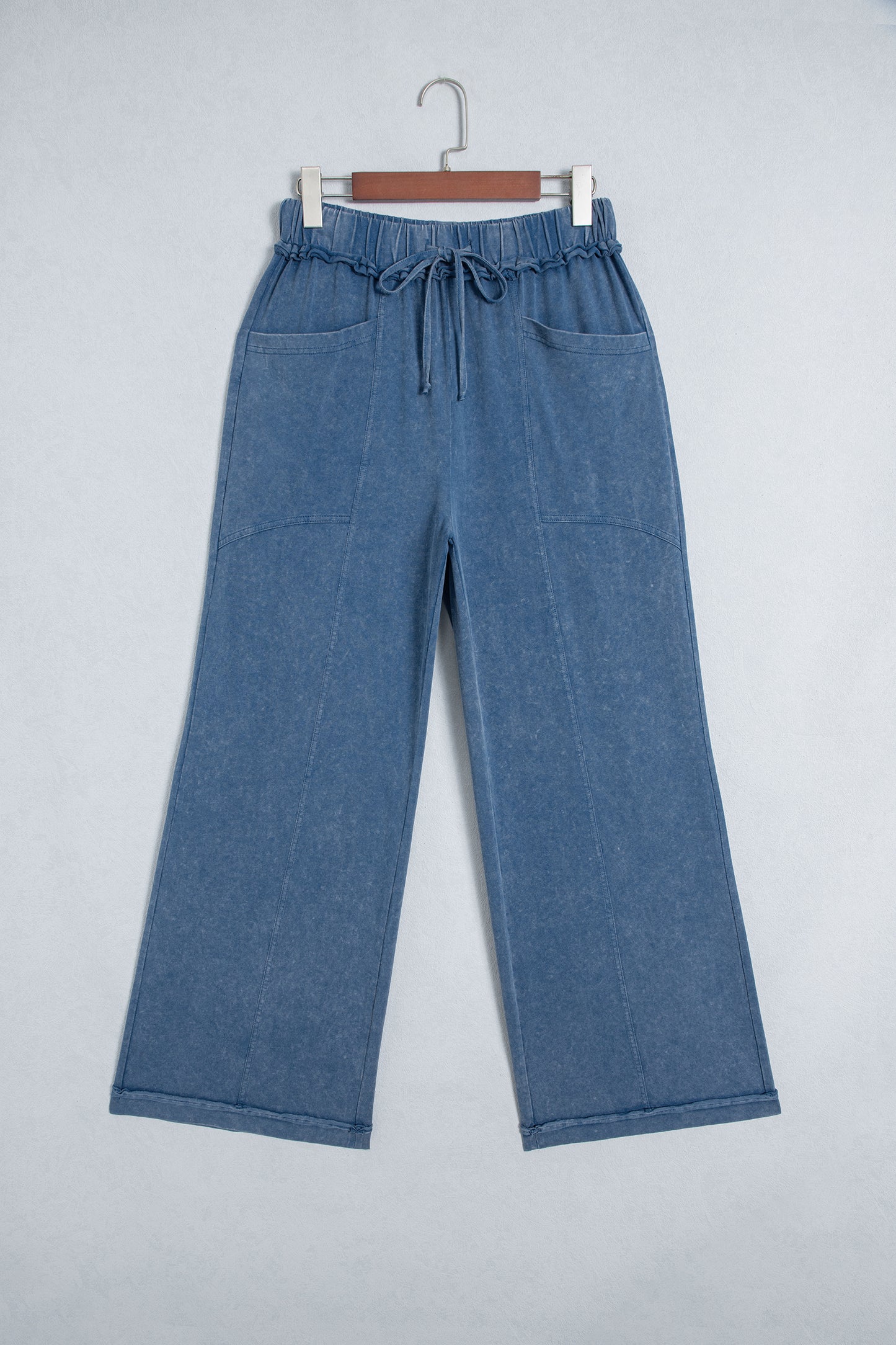 Ashleigh Blue Mineral Wash Seam Detail Flare Leg Drawstring Pants