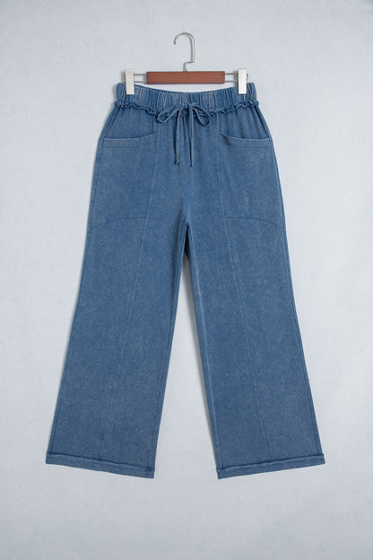 Ashleigh Blue Mineral Wash Seam Detail Flare Leg Drawstring Pants