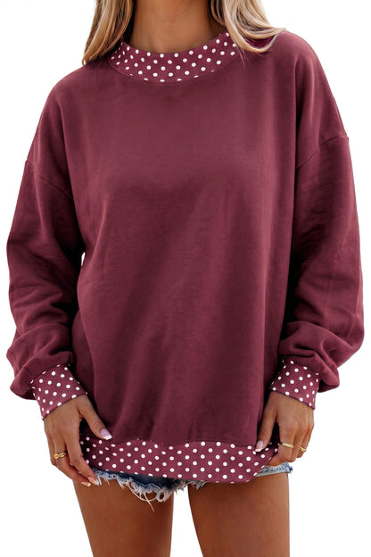 Colorblock Polka Dot Contrast Trim Oversized Sweatshirt