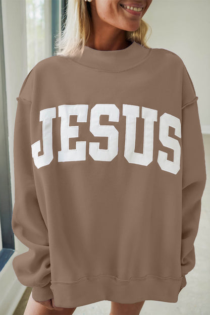 JESUS Exposed Seam Mock Neck Baggy Sweatshirt