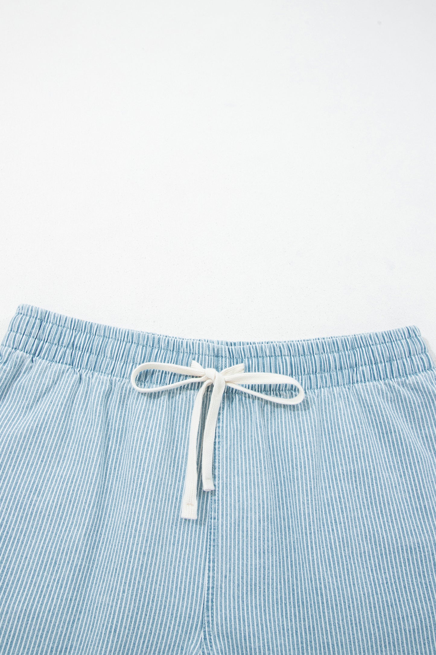 Blue Stripe Plus Size Contrast Drawstring Elastic Waist Denim Shorts