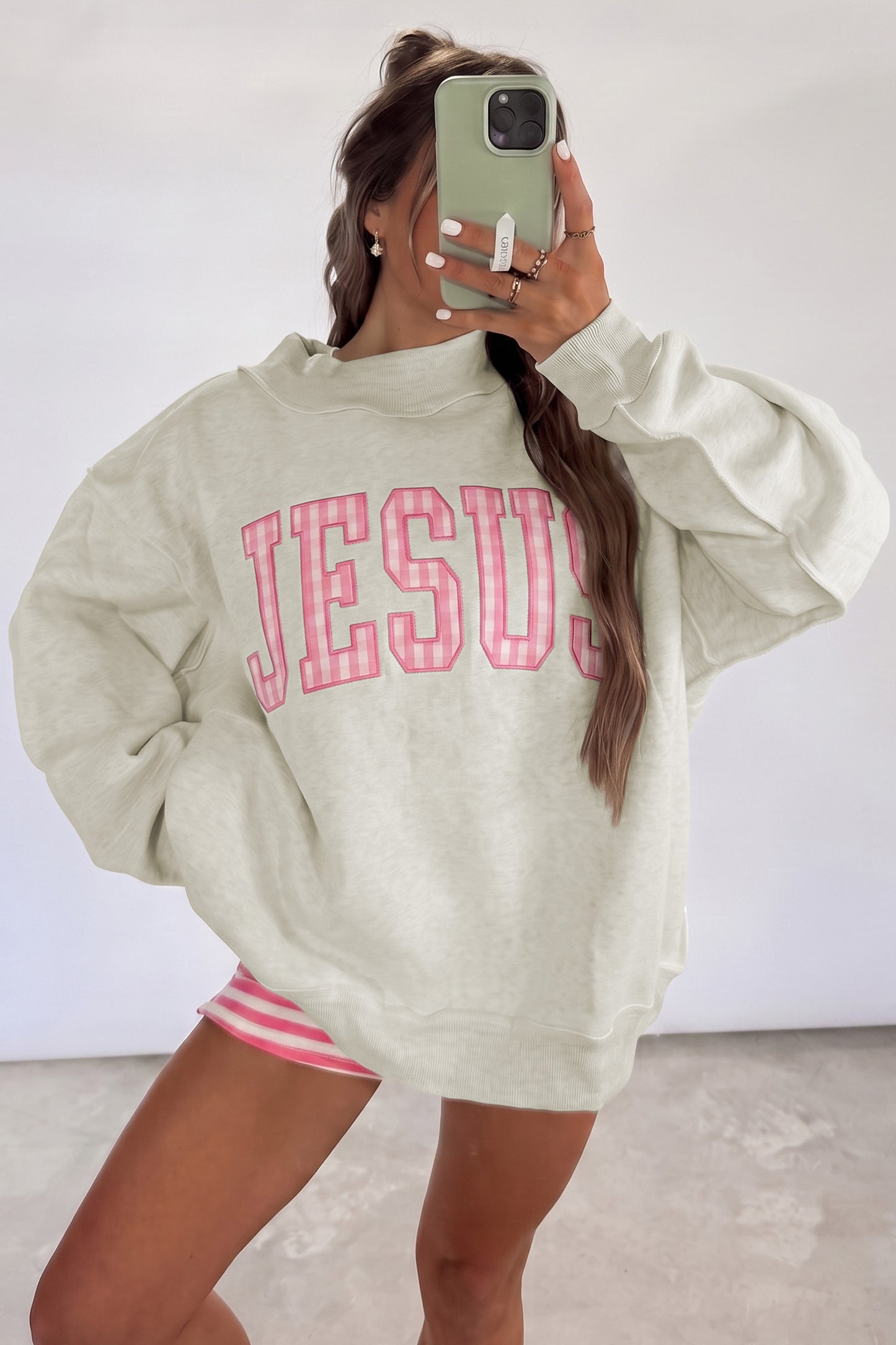 Gray Polka Dot Mockneck Sweatshirt
