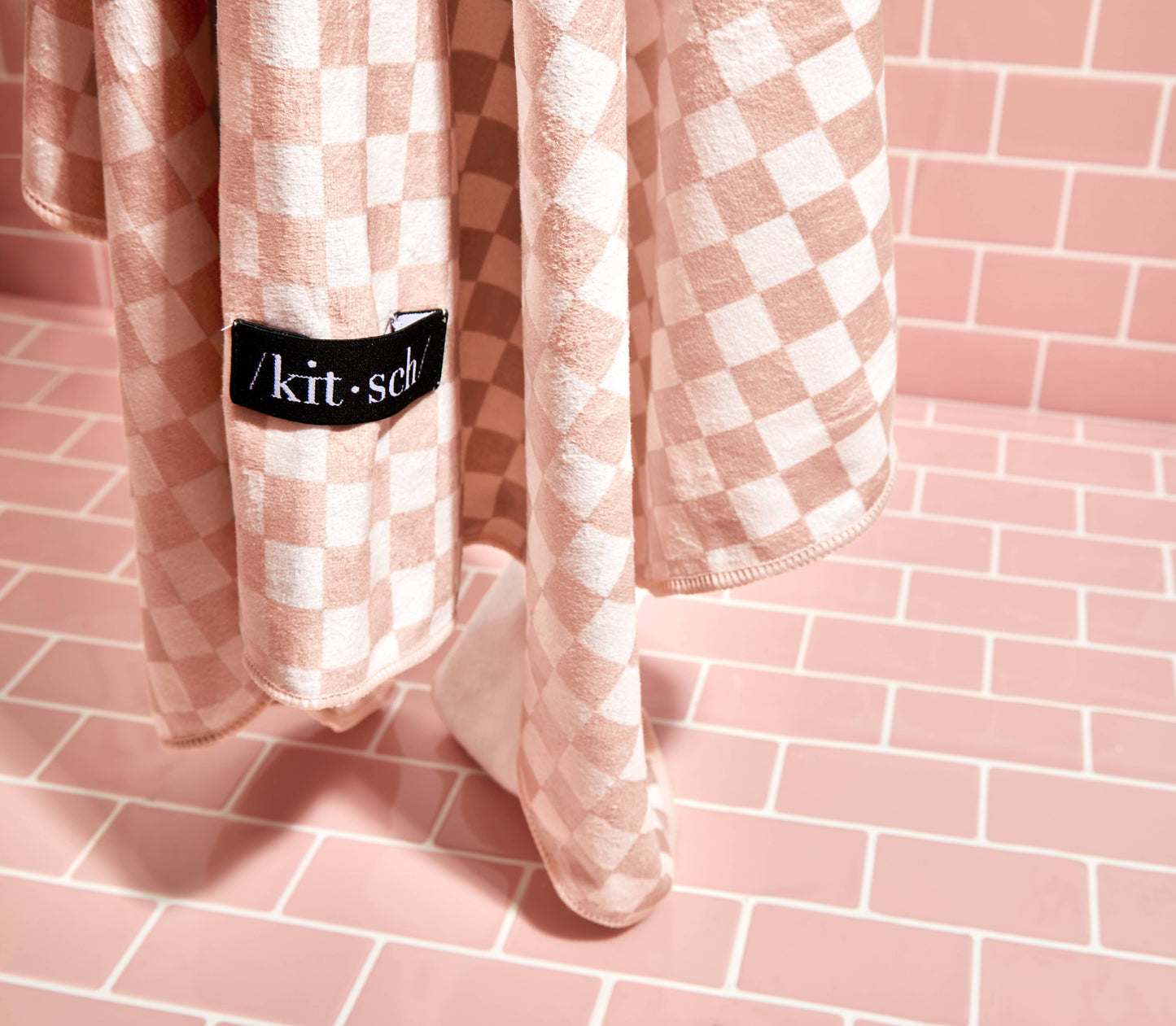 Kitsch Extra Large Quick-Dry Hair Towel Wrap- Terracotta Checker