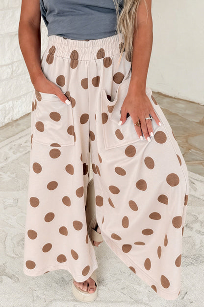 Polka Dot Wide Leg Elastic Waist Casual Pants