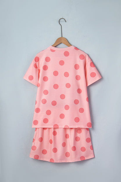 Polka Dot Short Sleeve Top Casual Skort 2pcs Outfit