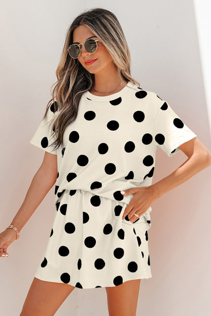 Polka Dot Short Sleeve Top Casual Skort 2pcs Outfit