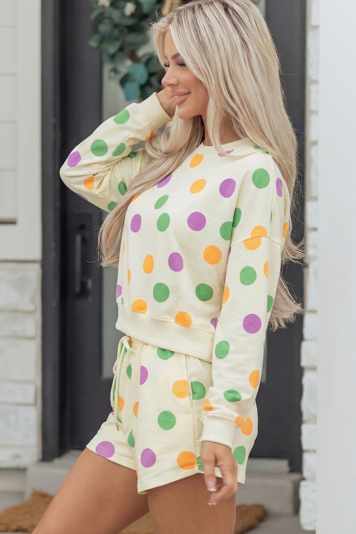 Polka Dot Print Pullover and Shorts Set