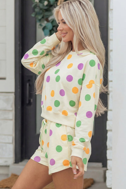 Polka Dot Print Pullover and Shorts Set