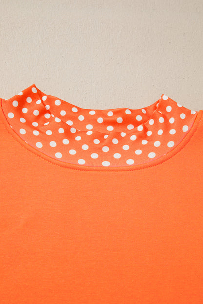 Polka Dot Patchwork Round Neck Plus Size Sweatshirt