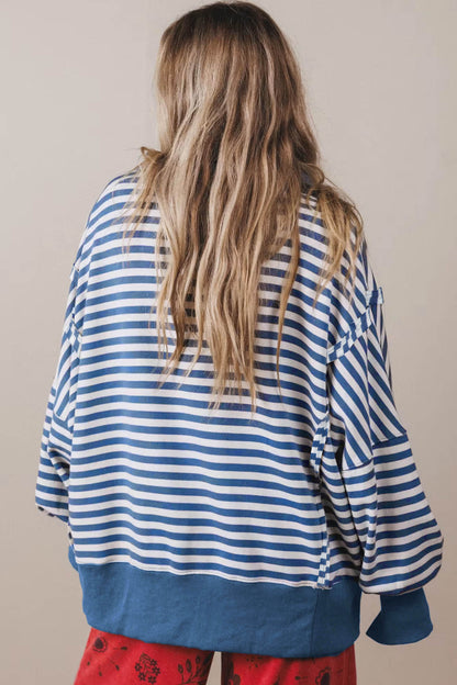 Blue Stripe Loose Pullover Sweatshirt