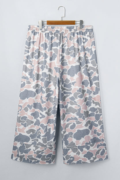 Khaki Camouflage Print Ankle-Length Plus Size Pants