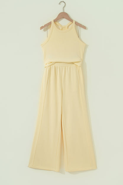 Slim Ribbed Tank Top and Sweatpants Set