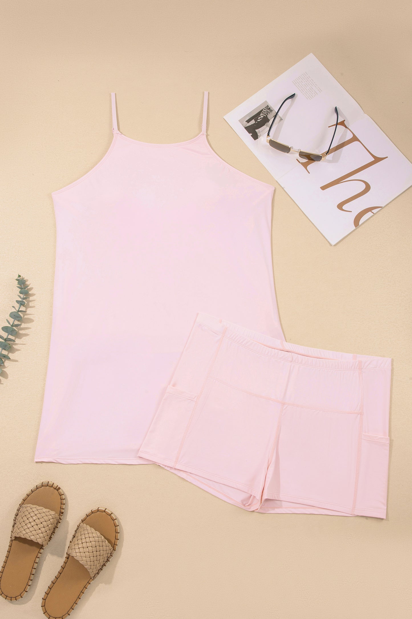 Build-in Shorts Sleeveless Dress With Short Two Piece Set