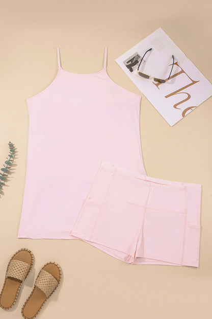 Build-in Shorts Sleeveless Dress With Short Two Piece Set