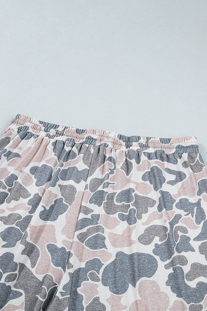 Khaki Camouflage Print Ankle-Length Plus Size Pants