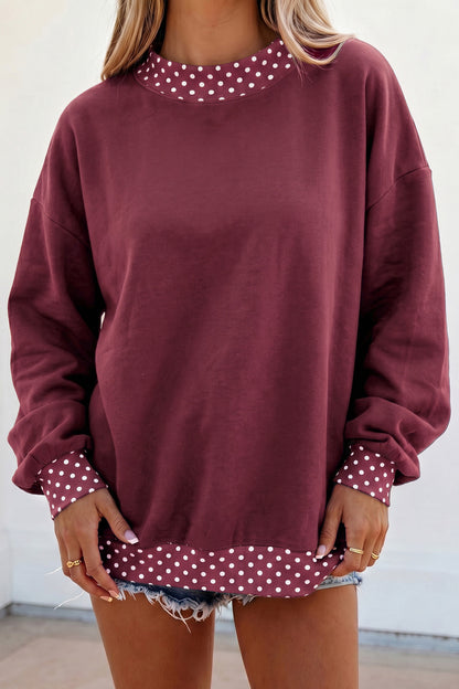 Colorblock Polka Dot Contrast Trim Oversized Sweatshirt