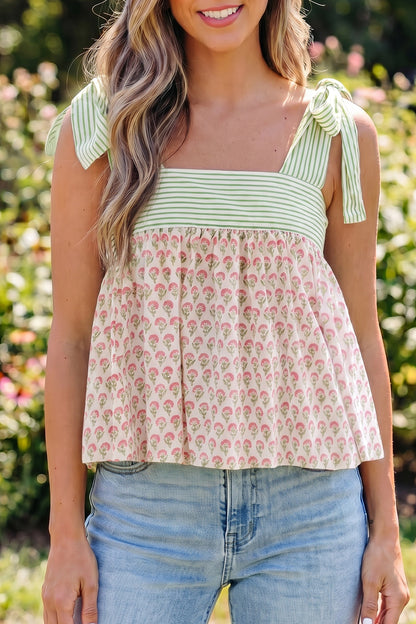 Pink Knot Straps Babydoll Tank Top