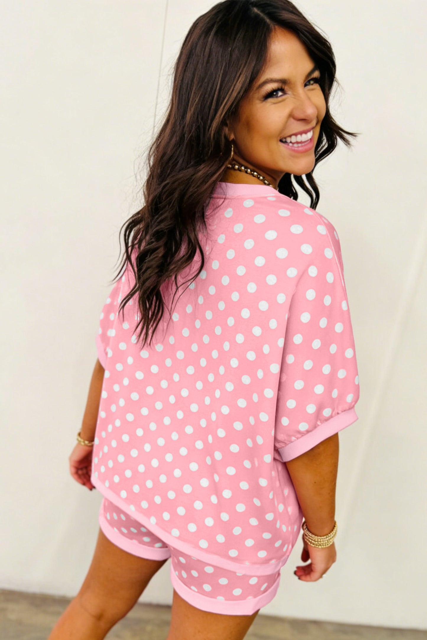 Polka Dot Oversized Top Drawstring Short Set