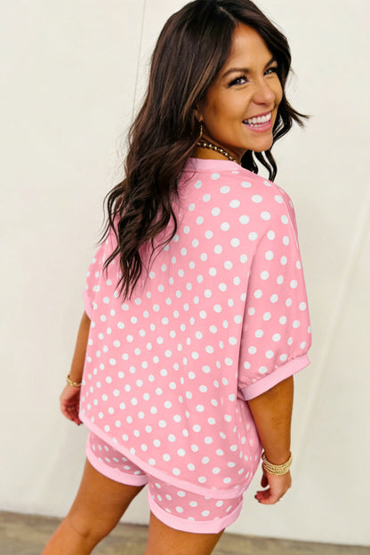 Polka Dot Oversized Top Drawstring Short Set