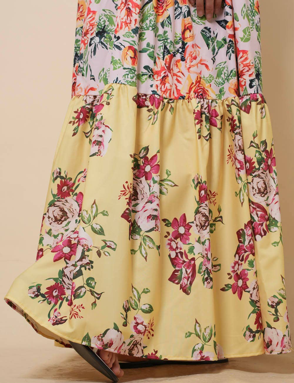 Sunset Bloom Tie-Shoulder Floral Maxi Dress