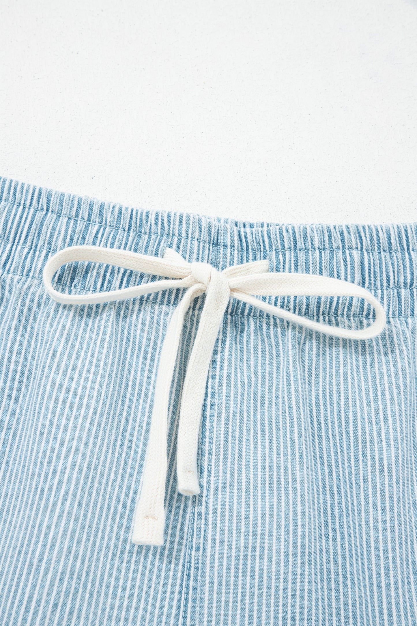 Blue Stripe Plus Size Contrast Drawstring Elastic Waist Denim Shorts