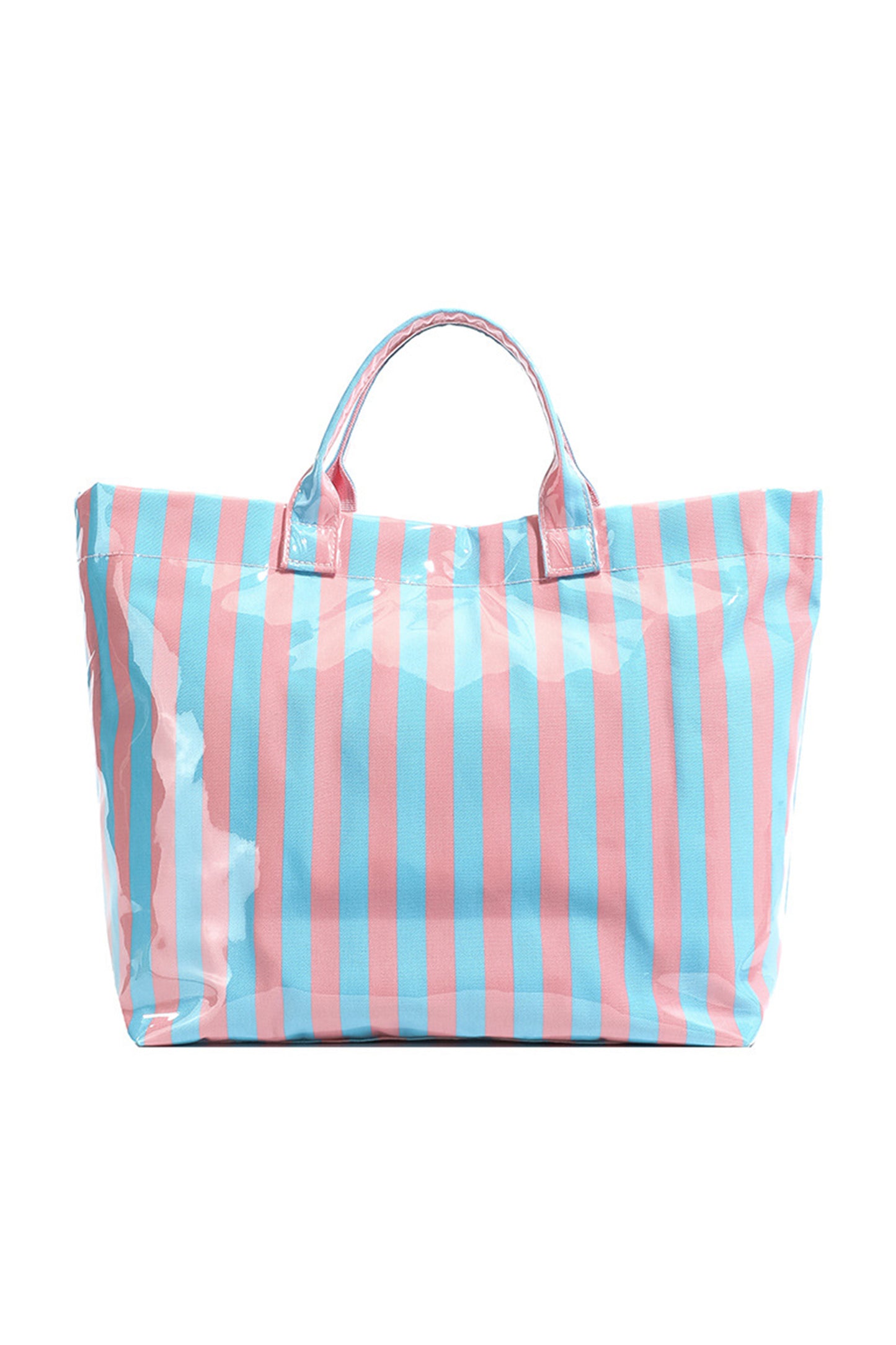 Color black Glossy Striped Vinyl Large Tote Bag