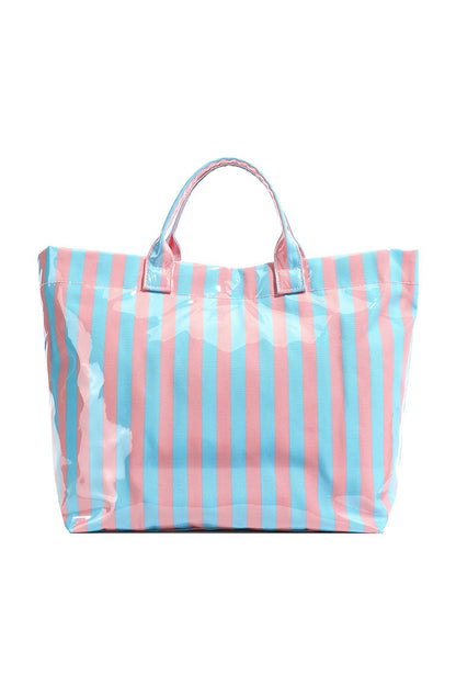 Color black Glossy Striped Vinyl Large Tote Bag