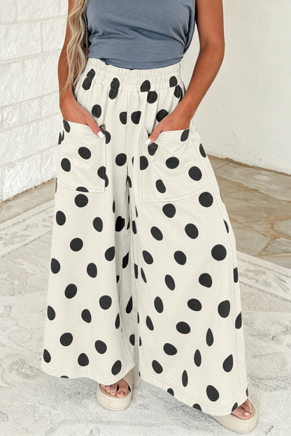 Polka Dot Wide Leg Elastic Waist Casual Pants
