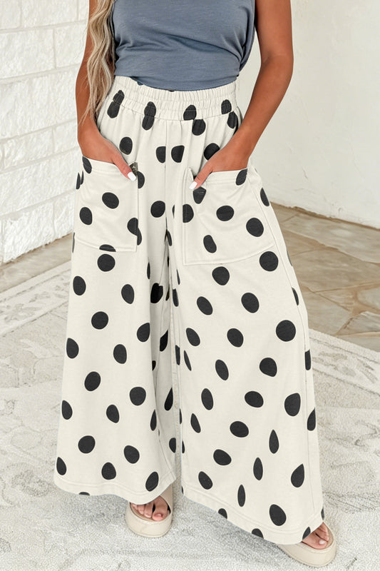 Polka Dot Wide Leg Elastic Waist Casual Pants