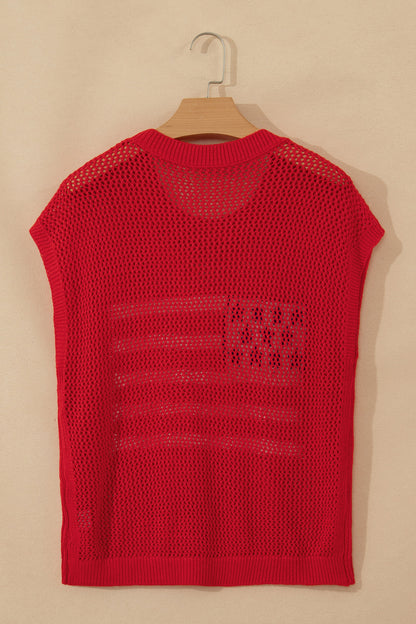 Sky Blue Flag Graphic Short Sleeve Sweater Top