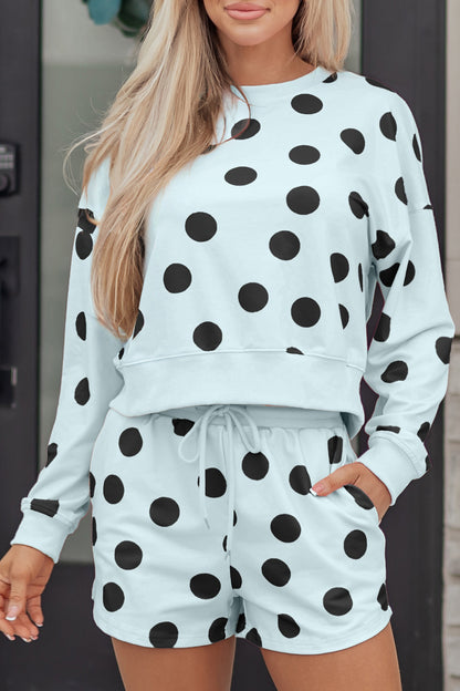 Polka Dot Print Pullover and Shorts Set