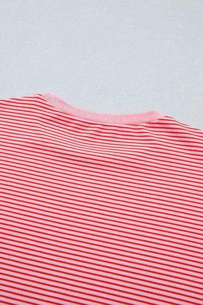 Pink Striped Drop Shoulder Long Sleeve Pant Set