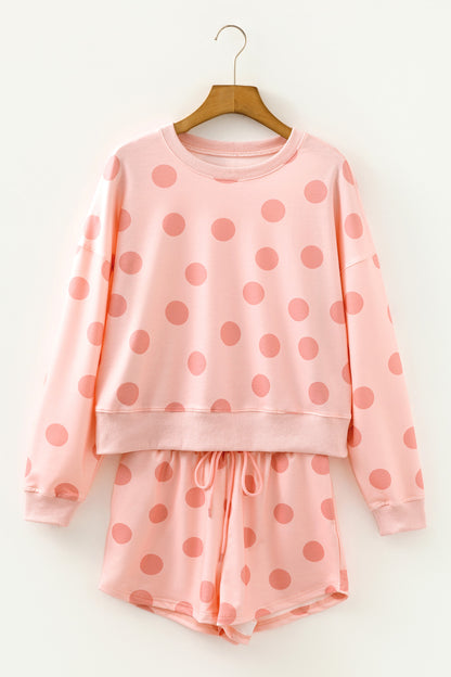 Pink Polka Dot Print Pullover and Shorts Set