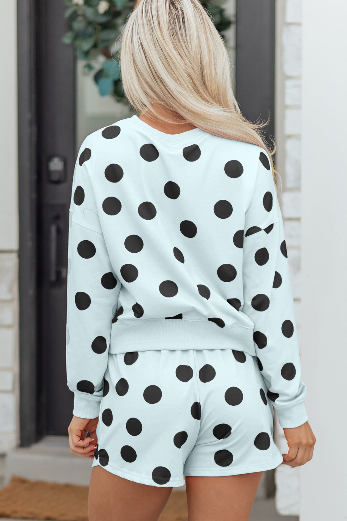 Polka Dot Print Pullover and Shorts Set