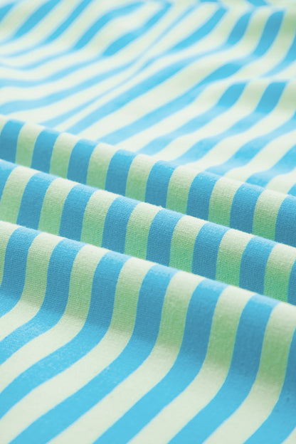 Stripe Color Block Detail Long Sleeve Pullover Elastic Waist Pull On Shorts 2pcs Set