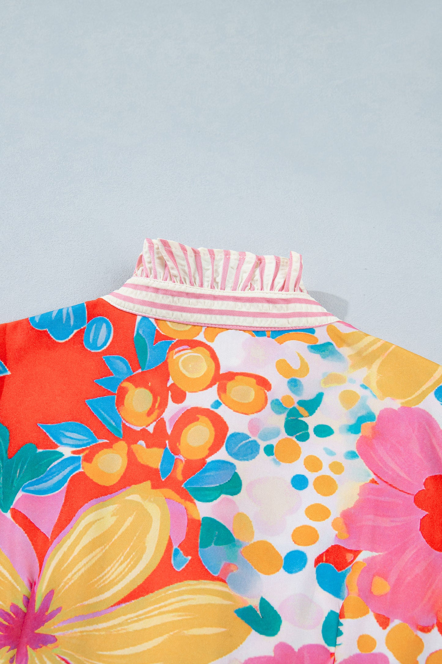 Floral Print Striped Trim Button Down Short Sleeve Dress