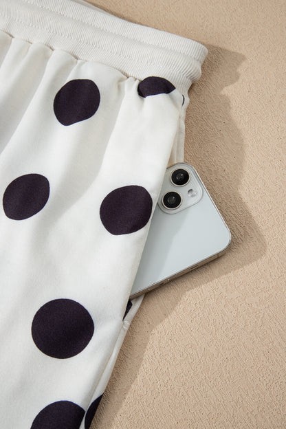 Pink Polka Dot Print Pullover and Shorts Set